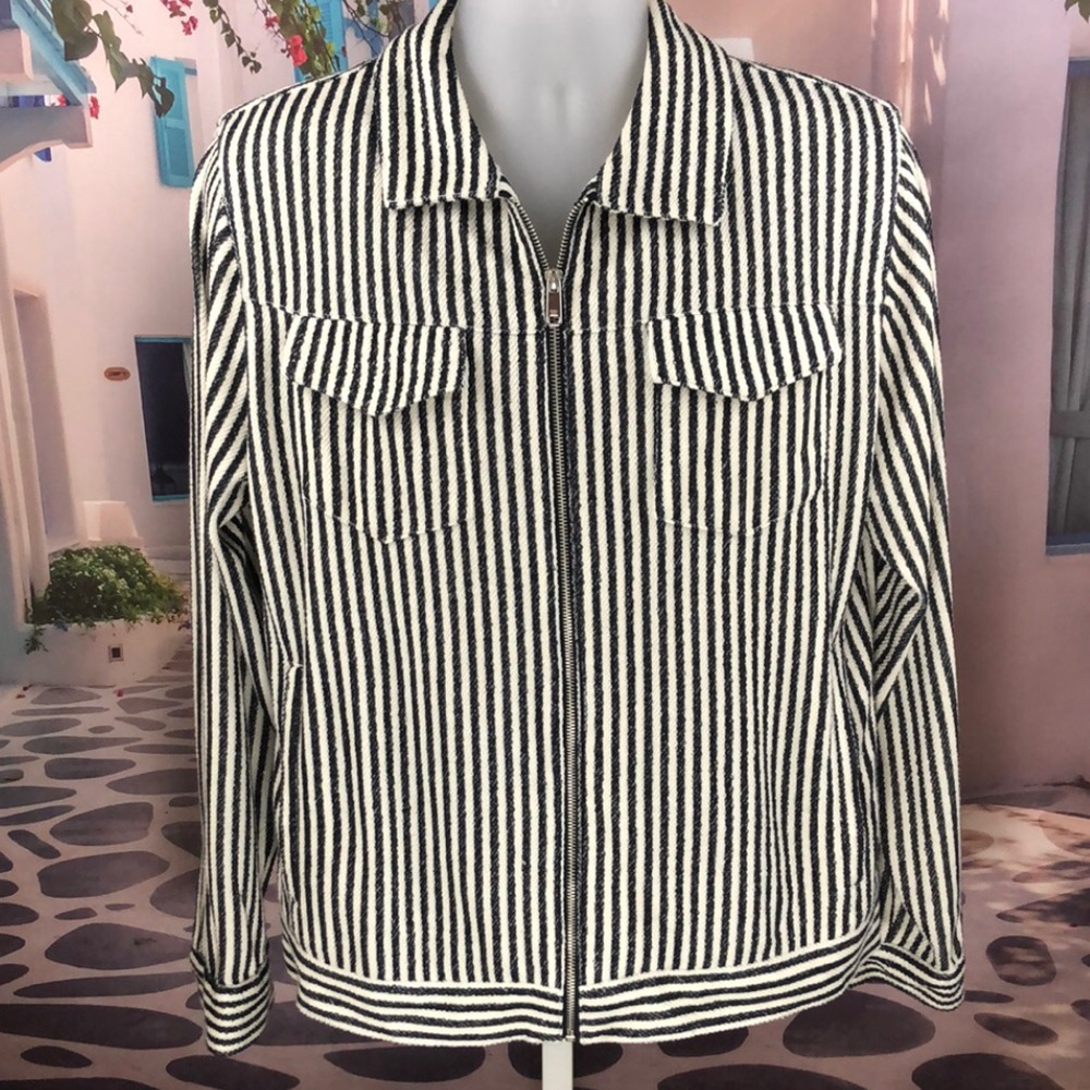 Zara Navy Striped Lightweight Jacket